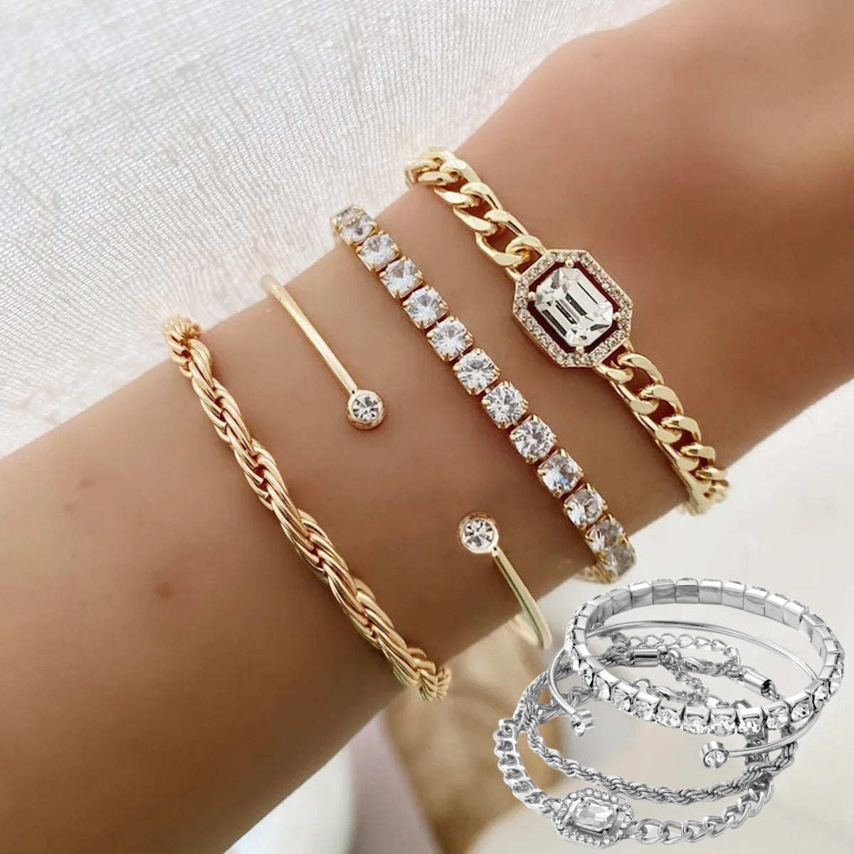 4 Piece Crystal Bracelet Set